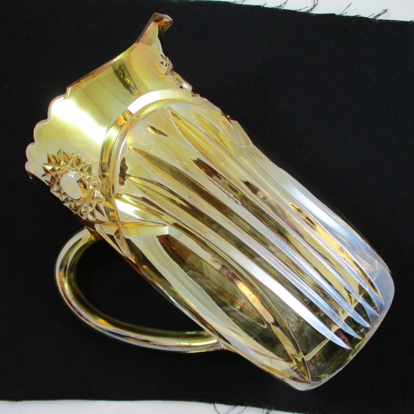 Antique Walther Marigold Hobstar & Shield Carnival Glass Water Pitcher