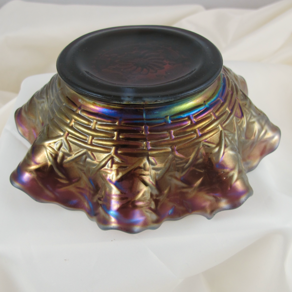 Antique Dugan Persian Garden Amethyst Carnival Glass 8-Ruffled Bowl