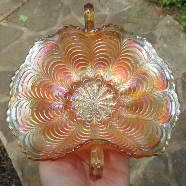 Antique Fenton Peacock Tail Marigold Carnival Glass BonBon Card Tray