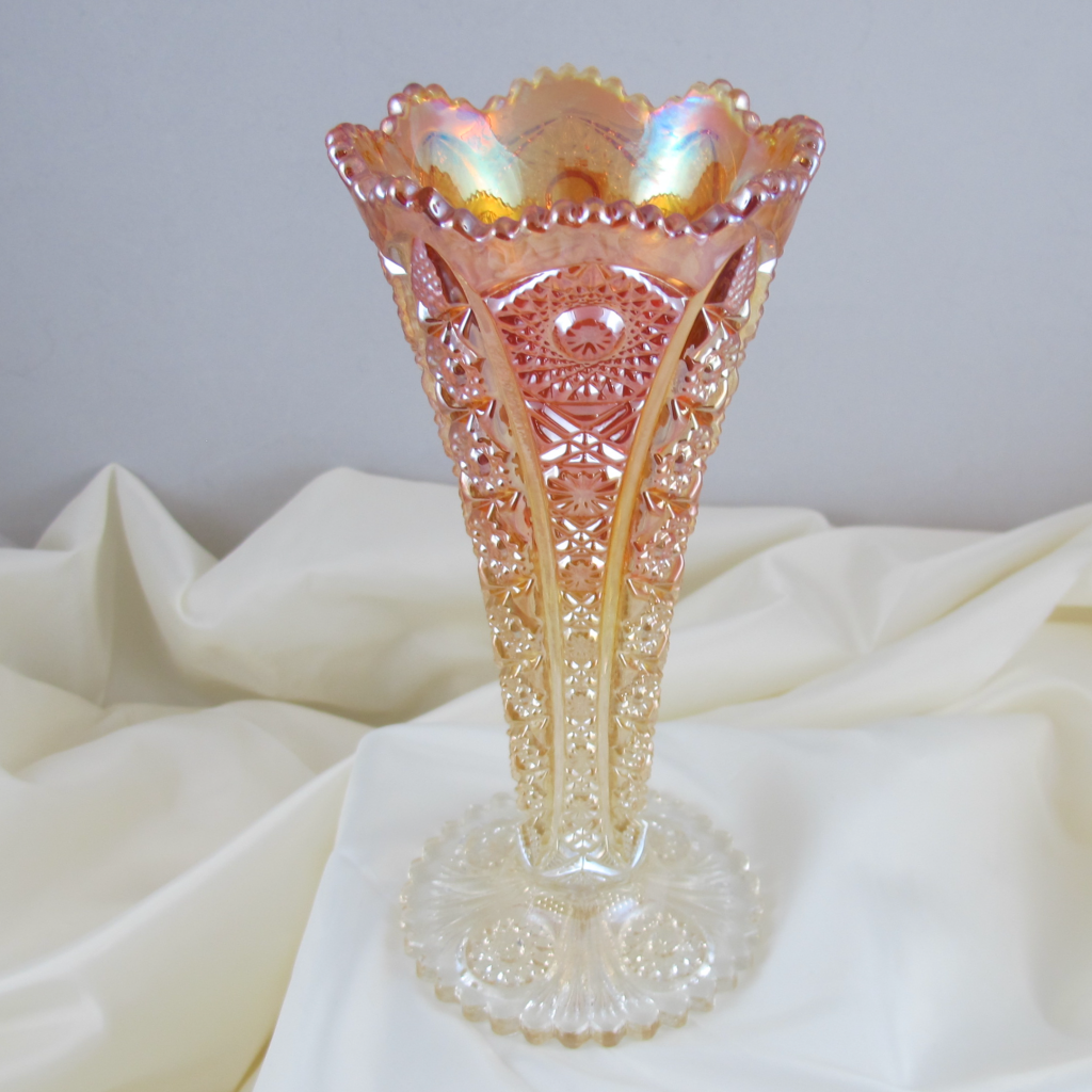 Antique Imperial Octagon Marigold Carnival Glass Vase Carnival Glass