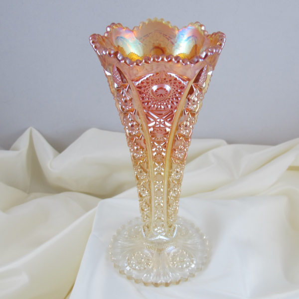 Antique Imperial Octagon Marigold Carnival Glass Vase