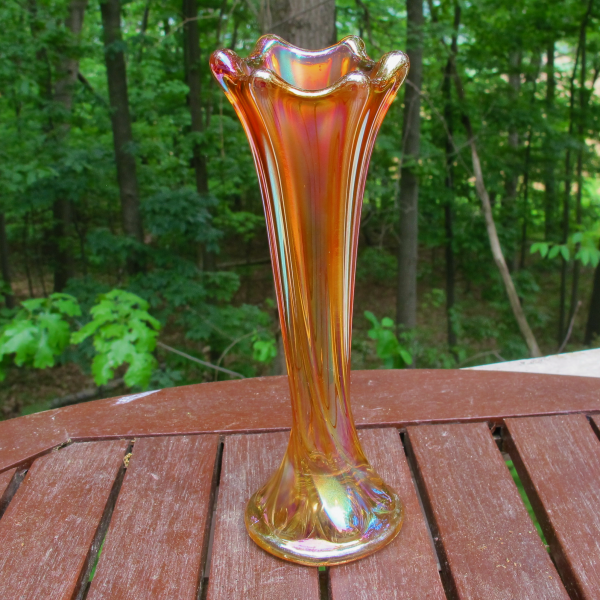 Antique Imperial Morning Glory Pumpkin Marigold Carnival Glass Mini-Vase