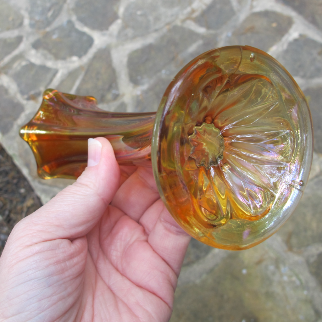 Antique Imperial Morning Glory Pumpkin Marigold Carnival Glass Mini Vase Carnival Glass