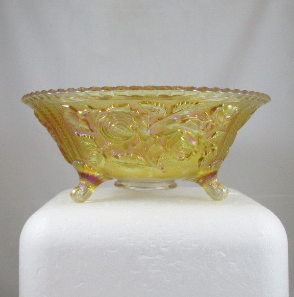 Antique Imperial Pastel Marigold Lustre Rose Carnival Glass Fruit Bowl
