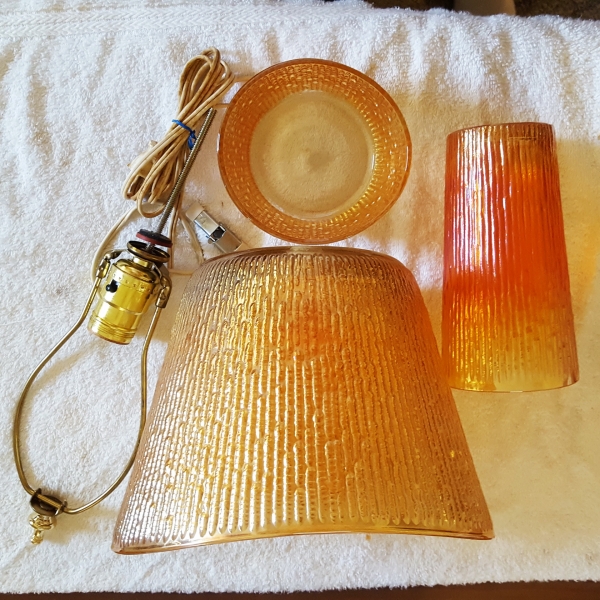 Jeannette Tree Bark Marigold Carnival Glass Lamp