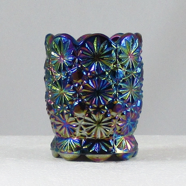 LE Smith Amethyst Daisy & Button Carnival Glass Toothpick Holder
