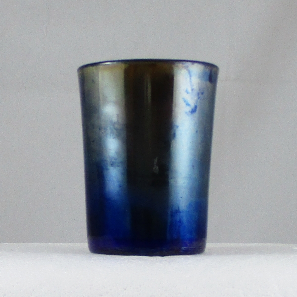 Antique Fenton Enameled Cherries Blank Blue Carnival Glass Tumbler