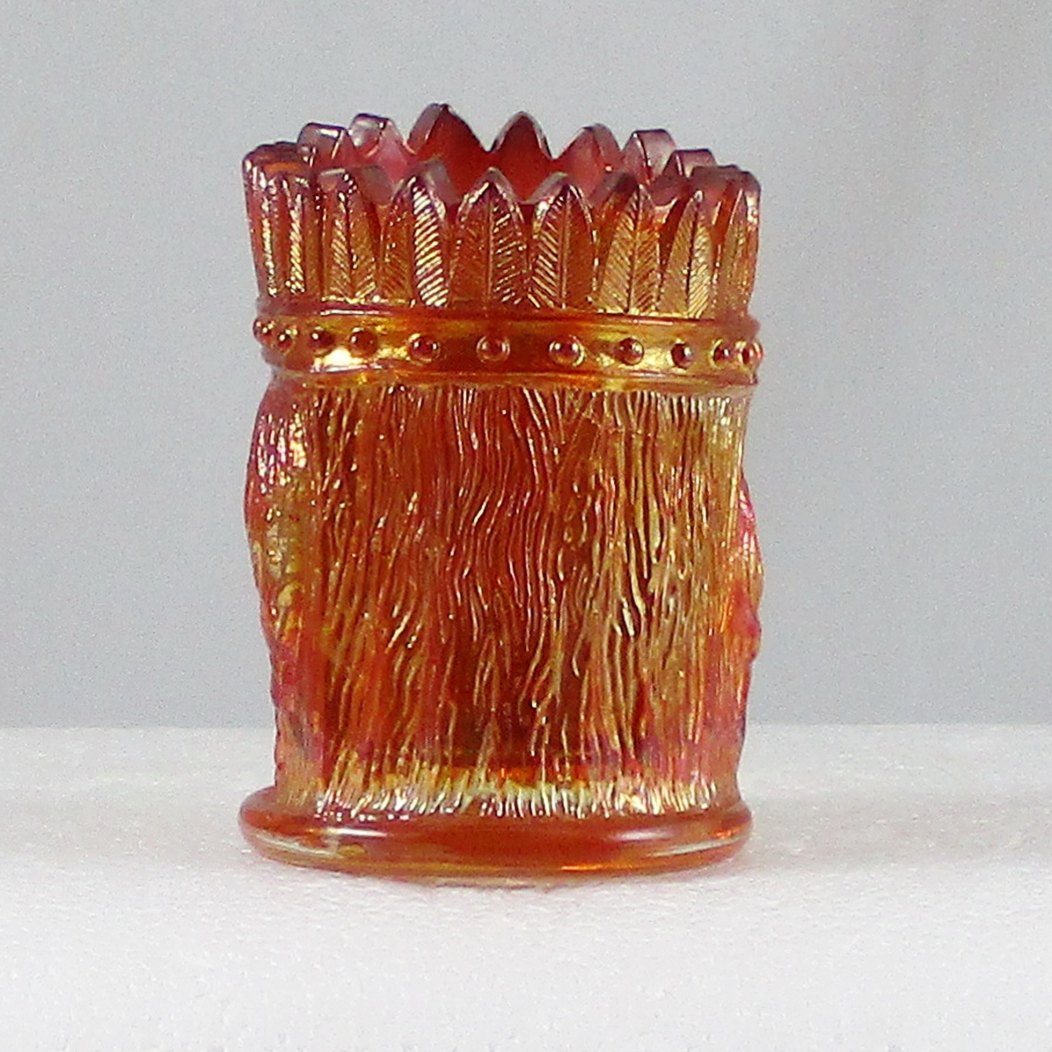 St Clair Marigold Indian Chief Carnival Glass Toothpick Holder Carnival Glass