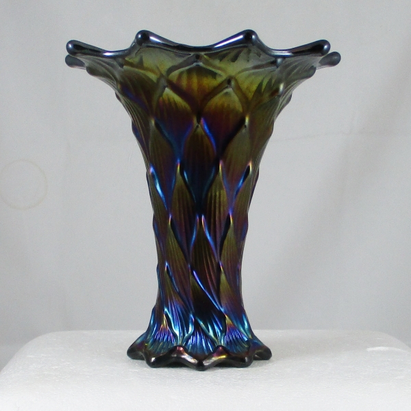 Antique Dugan Lined Lattice Amethyst Carnival Glass Vase Purple