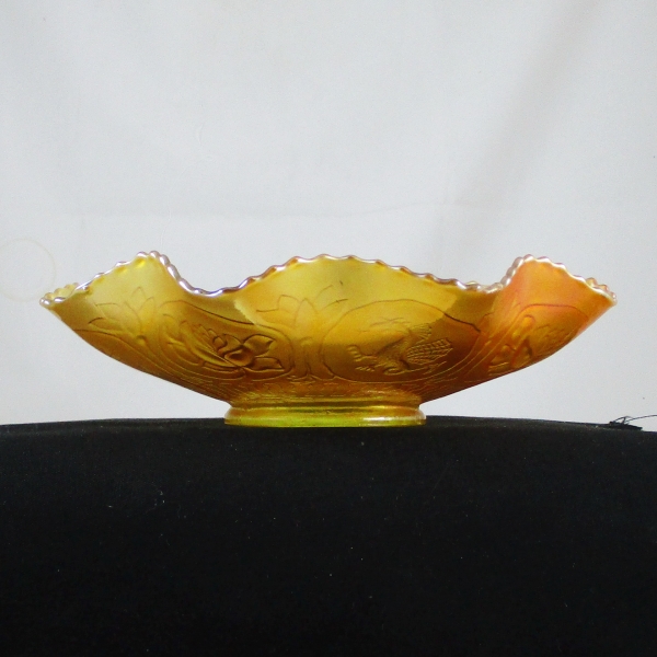Antique Fenton Vaseline Dragon & Lotus Carnival Glass Bowl