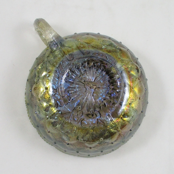 Imperial Smoke Pansy Carnival Glass Handled Nappy