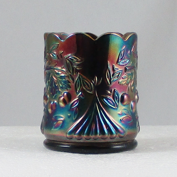 St Clair Blue Wreathed Cherry Carnival Glass Toothpick Holder
