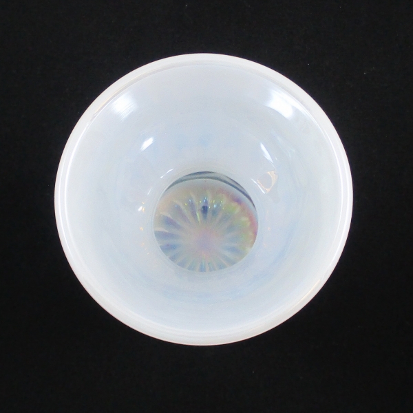 Mosser White Opal Eyewinker Carnival Glass Vase