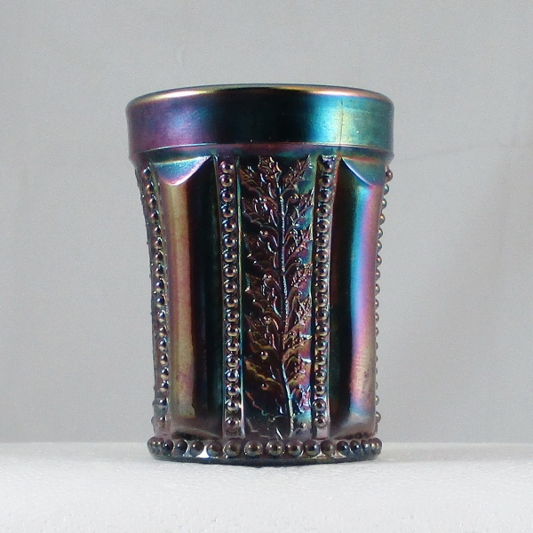 St. Clair Blue Holly Band Carnival Glass Tumbler