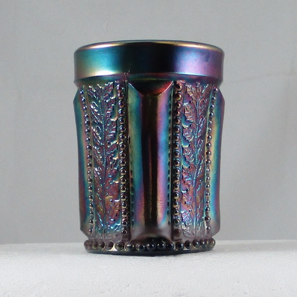 St. Clair Blue Holly Band Carnival Glass Tumbler