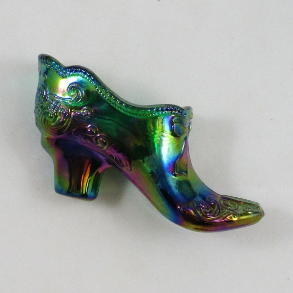 Mosser Green Bow Slipper Carnival Glass ICGA Shoe