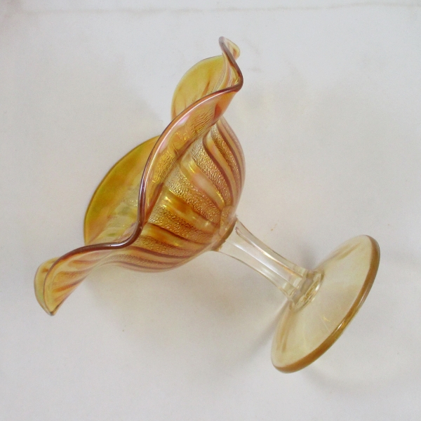 Antique Millersburg Marigold Boutonniere Carnival Glass Compote Radium