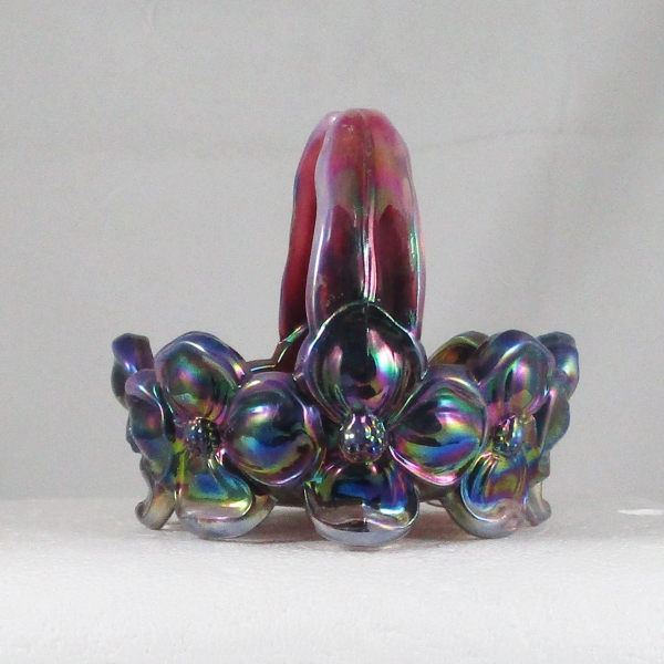 Fenton Plum Opal Dogwood Carnival Glass Handled Basket