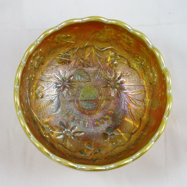 Mosser for Levay Aqua Opal Good Luck Carnival Glass Giant Rose Bowl