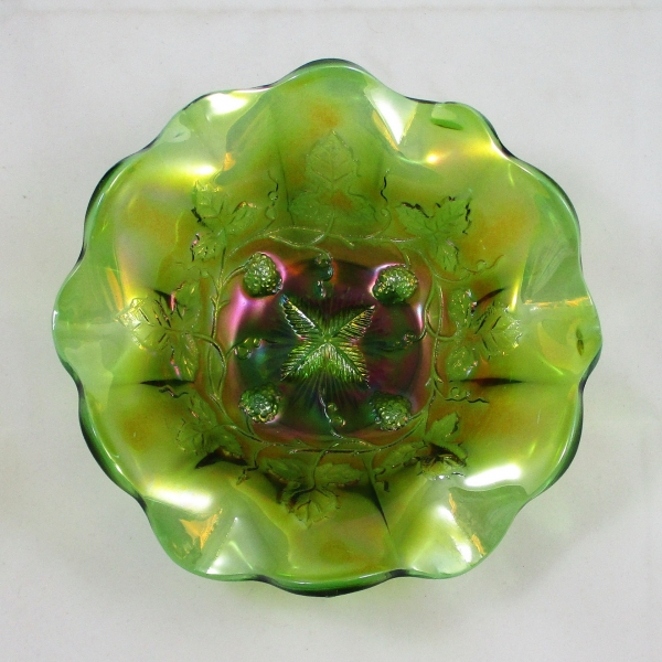 Antique Millersburg Green Grape Wreath Carnival Glass Bowl