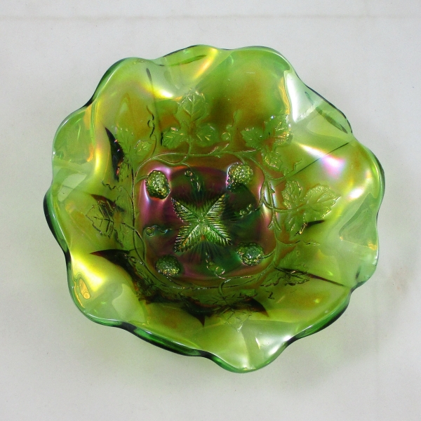 Antique Millersburg Green Grape Wreath Carnival Glass Bowl