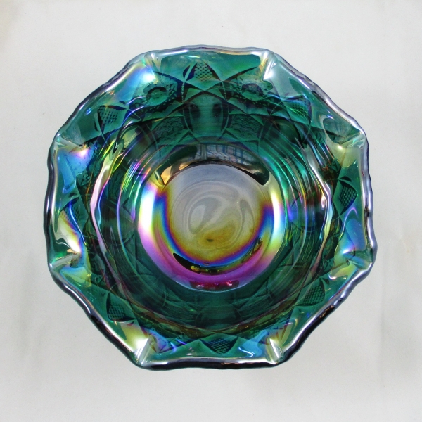 LE Smith Green Quintec Carnival Glass Bowl