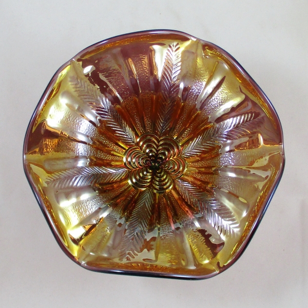 Antique Millersburg Peacock Tail Variant Amethyst Carnival Glass Compote