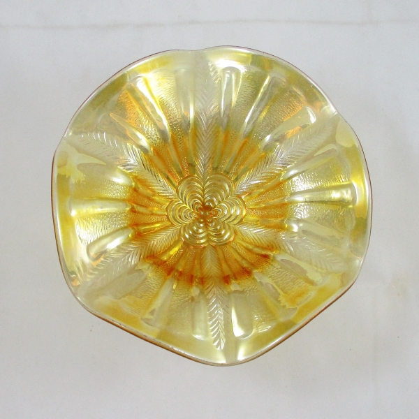 Antique Millersburg Peacock Tail Variant Marigold Carnival Glass Compote