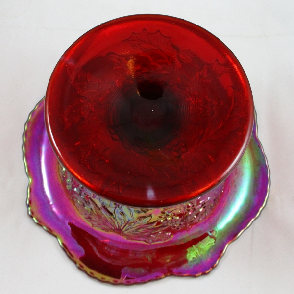 Fenton Ruby Red Christmas Carnival Glass Compote