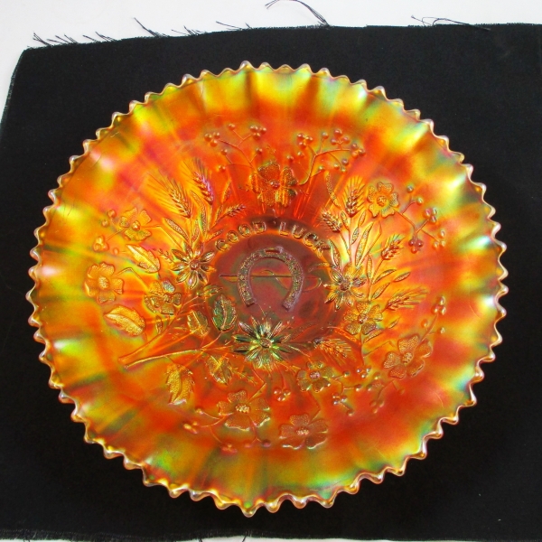 Antique Northwood Pumpkin Marigold Good Luck Carnival Glass PCE Bowl