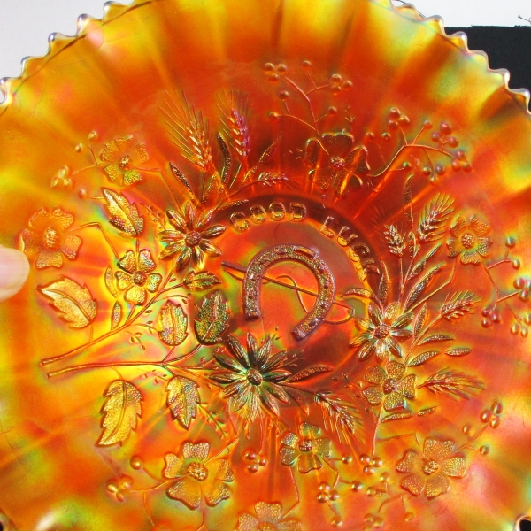 Antique Northwood Pumpkin Marigold Good Luck Carnival Glass PCE Bowl