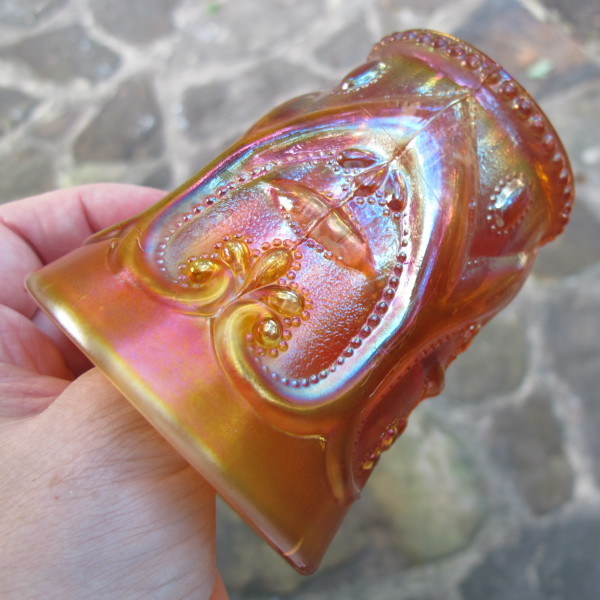 Antique Dugan Jeweled Heart Marigold Carnival Glass Tumbler