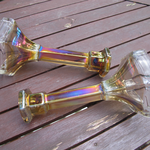 Antique Imperial Smoke Chesterfield Carnival Glass 7" Candleholders
