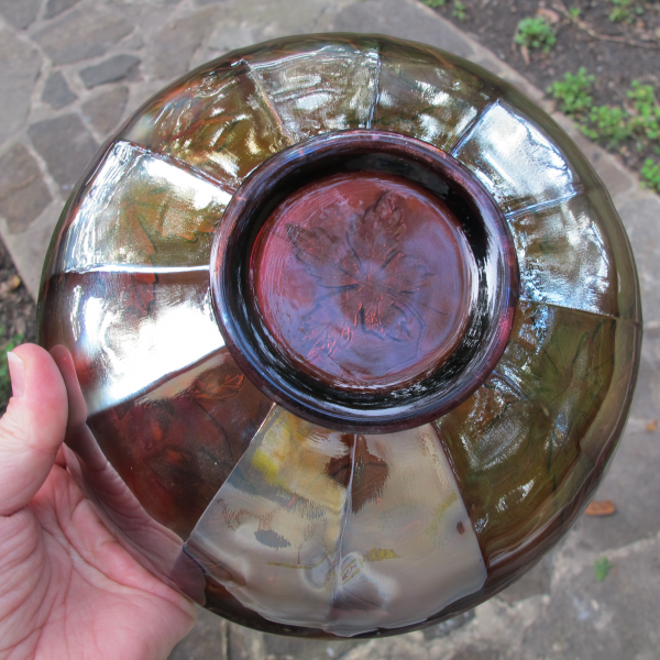 Antique Fenton Autumn Acorns Electric Amethyst Carnival Glass ICS Bowl
