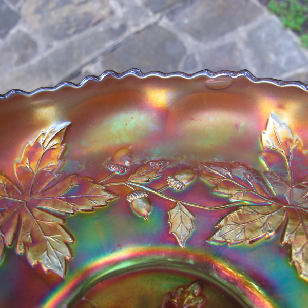 Antique Fenton Autumn Acorns Electric Amethyst Carnival Glass ICS Bowl