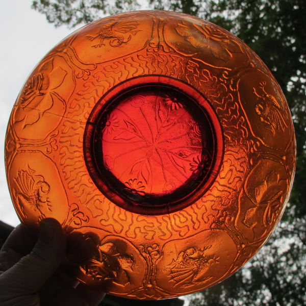 Antique Fenton Dragon & Lotus Reverse Amberina Red Carnival Glass ICS Bowl