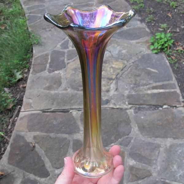 Antique Imperial Smoke Morning Glory Carnival Glass Mini-vase - TALL!