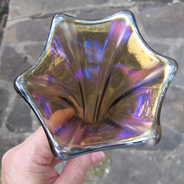 Antique Imperial Smoke Morning Glory Carnival Glass Mini-vase - TALL!