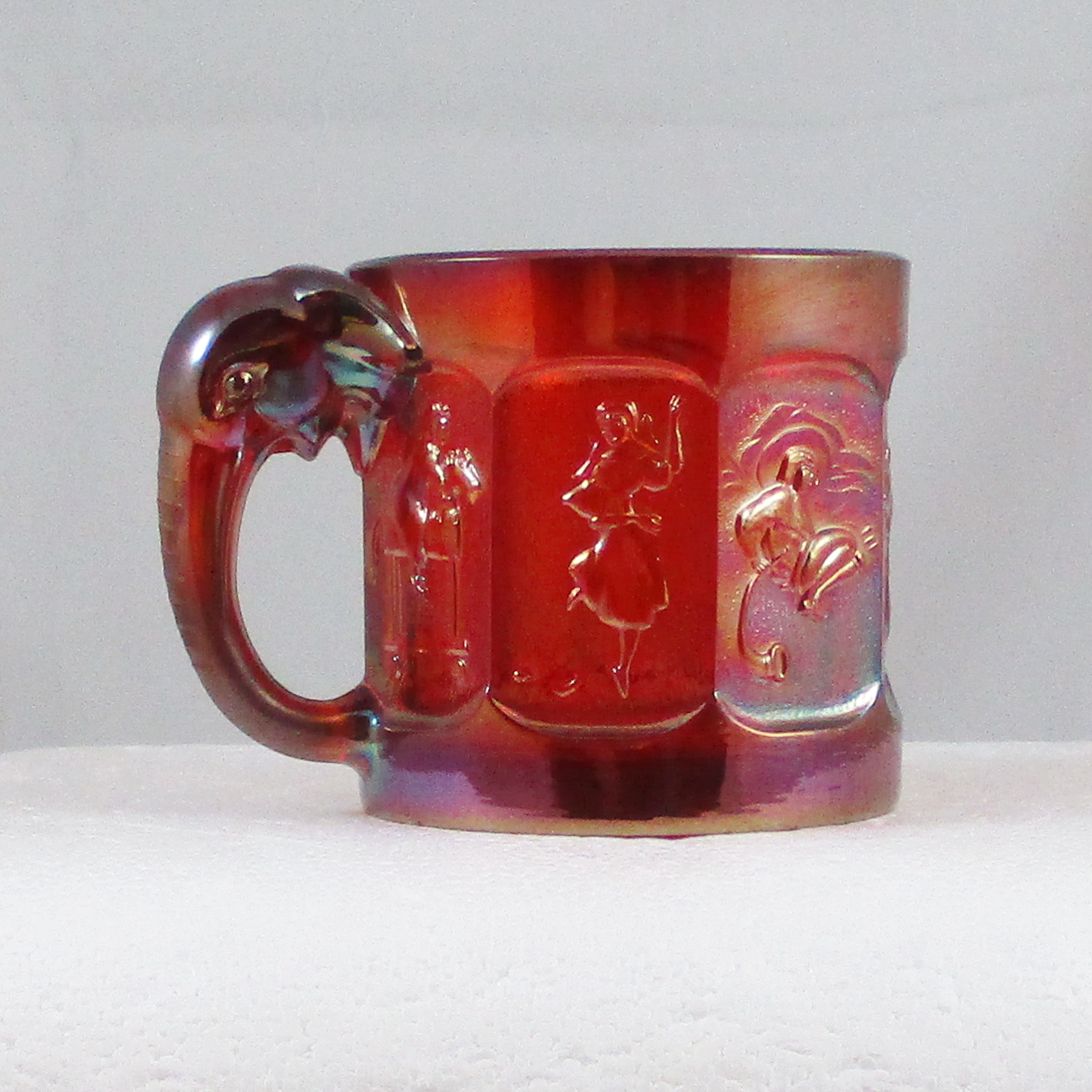 Imperial Ruby Red Storybook Nursery Rhyme Carnival Glass Mug Carnival