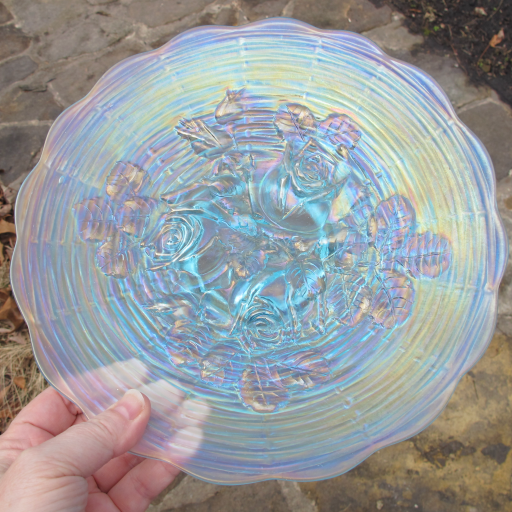 Antique Northwood Rose Show Ice Blue Carnival Glass Plate Carnival Glass