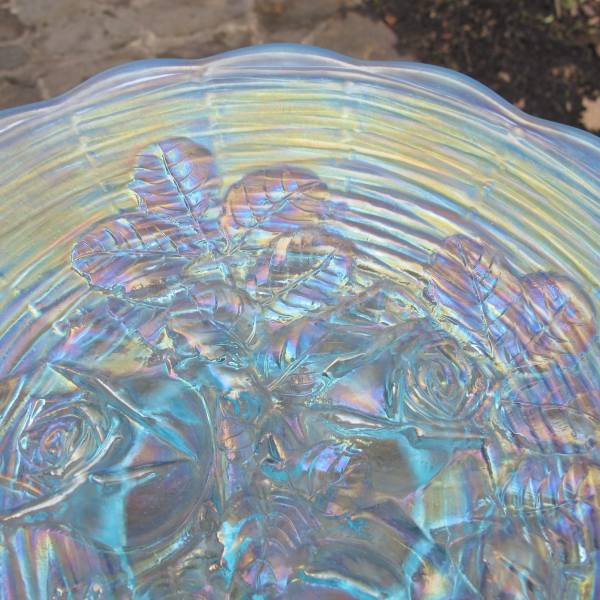 Antique Northwood Rose Show Ice Blue Carnival Glass Plate