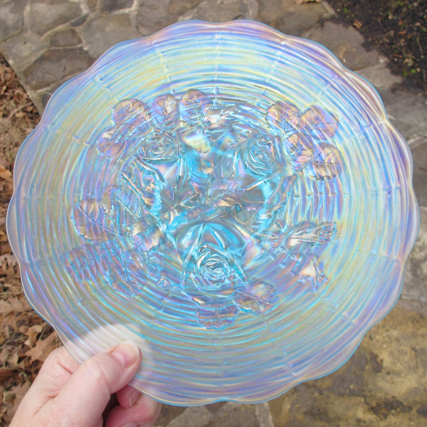 Antique Northwood Rose Show Ice Blue Carnival Glass Plate