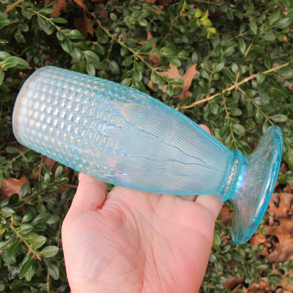 Antique Northwood Ice Blue Carnival Glass Corn Vase - WOW!
