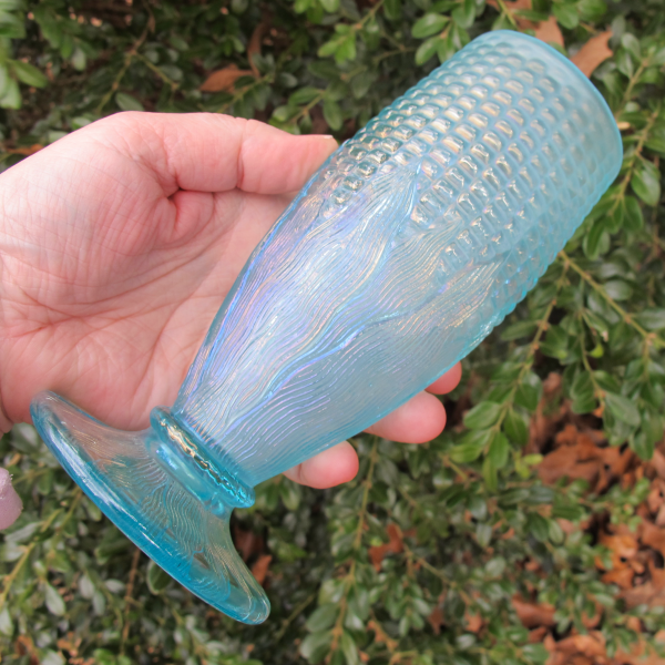 Antique Northwood Ice Blue Carnival Glass Corn Vase - WOW!