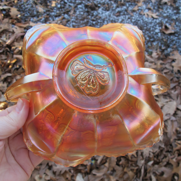 Antique Fenton Butterflies Marigold Carnival Glass Bon Bon