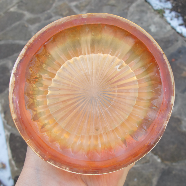 Antique Dugan Pulled Loop Peach Opal Carnival Glass Vase