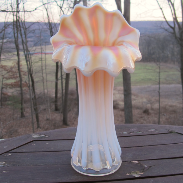 Antique Westmoreland Peach Opal Corinth Carnival Glass JIP Vase Opalescent