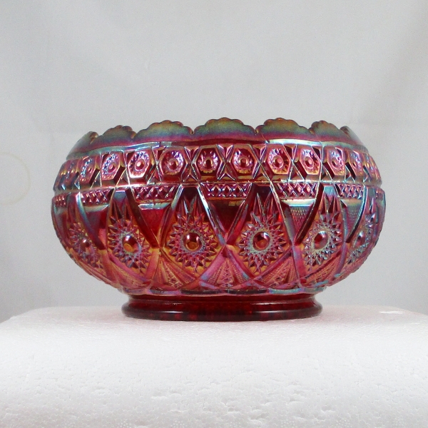 Imperial Diamond Lace Red Carnival Glass Rose Bowl