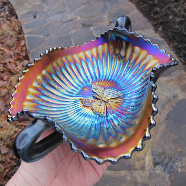 Antique Northwood Butterfly Electric Amethyst Carnival Glass Bon Bon
