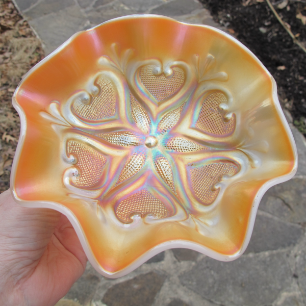 Antique Dugan Starfish Peach Opal Carnival Glass Compote